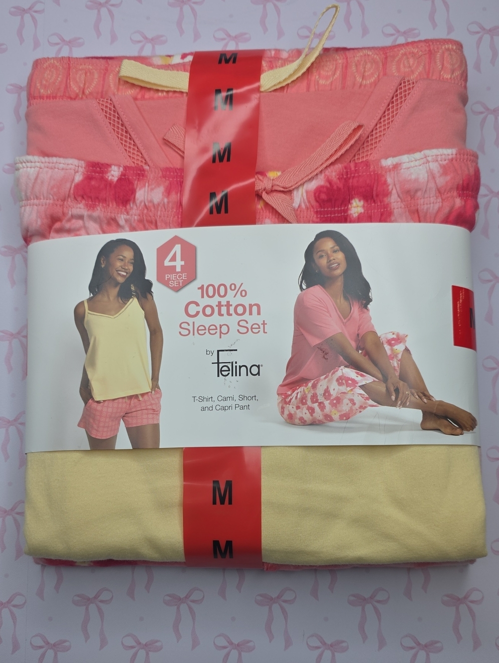 Felina Pink & Yellow 4-Piece Cotton Sleep Set
